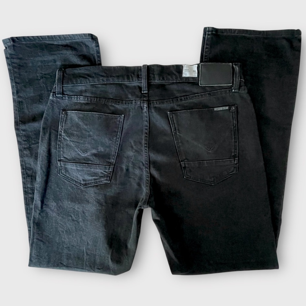 Hudson Jeans Mens 34 x 33 Black Denim Wilde Relaxed Straight Leg Button Fly Flaw